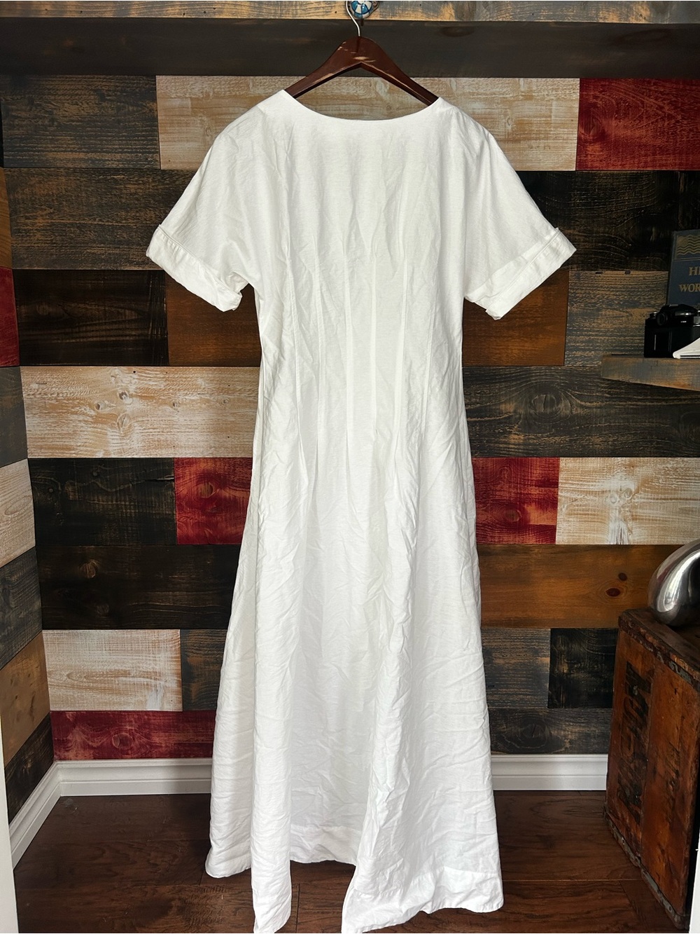 DISSH Daphne White Short-Sleeve Maxi Dress fit flare duster prarie
